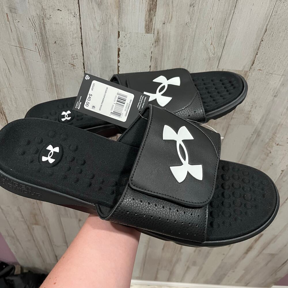 New! Under Armour Black UA M Ignite 7 SL Slide Sandals Sports Mens Size 17